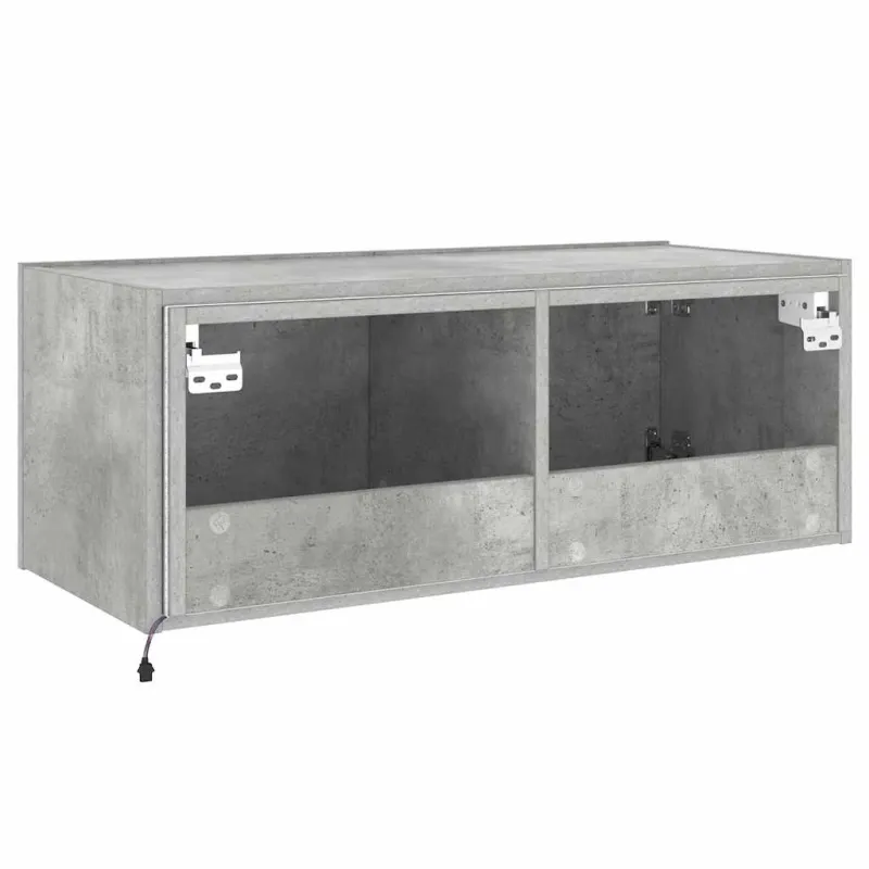 Sieninė TV spintelė su LED lemputėmis, betono pilka, 80x35x31cm