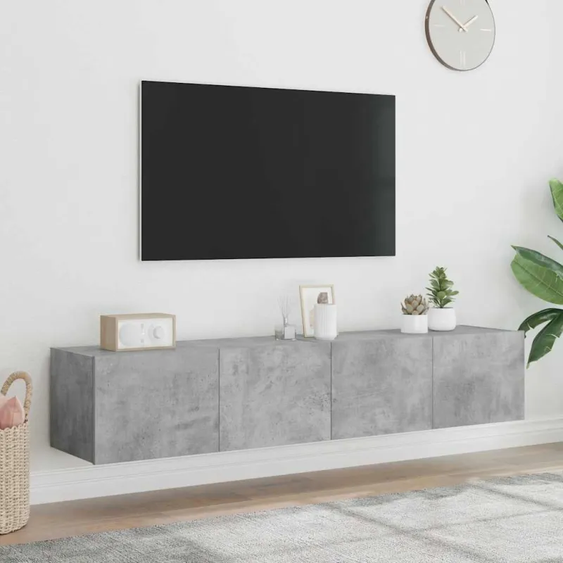 Sieninės TV spintelės su LED, 2vnt., betono pilkos, 80x35x31cm