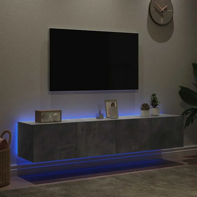Sieninės TV spintelės su LED, 2vnt., betono pilkos, 80x35x31cm