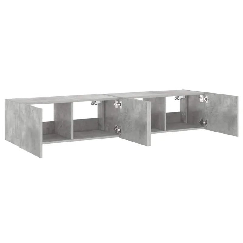 Sieninės TV spintelės su LED, 2vnt., betono pilkos, 80x35x31cm