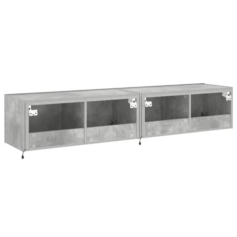 Sieninės TV spintelės su LED, 2vnt., betono pilkos, 80x35x31cm