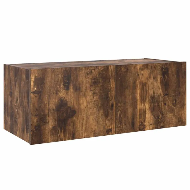 Sieninė TV spintelė su LED lemputėmis, dūminė, 80x35x31cm