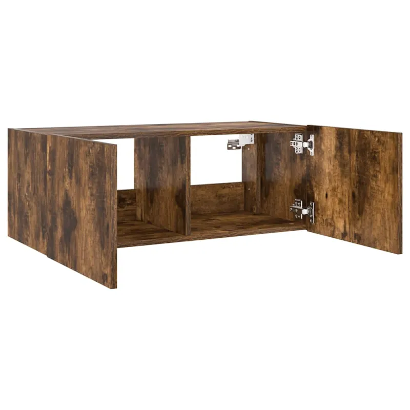 Sieninė TV spintelė su LED lemputėmis, dūminė, 80x35x31cm