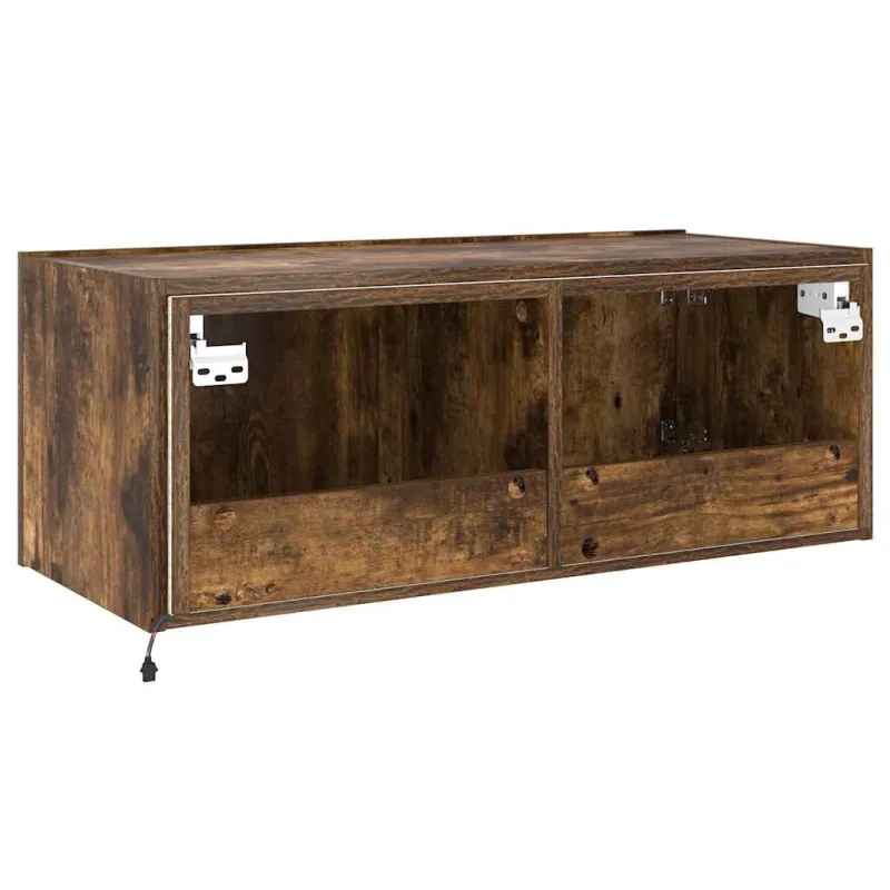 Sieninė TV spintelė su LED lemputėmis, dūminė, 80x35x31cm