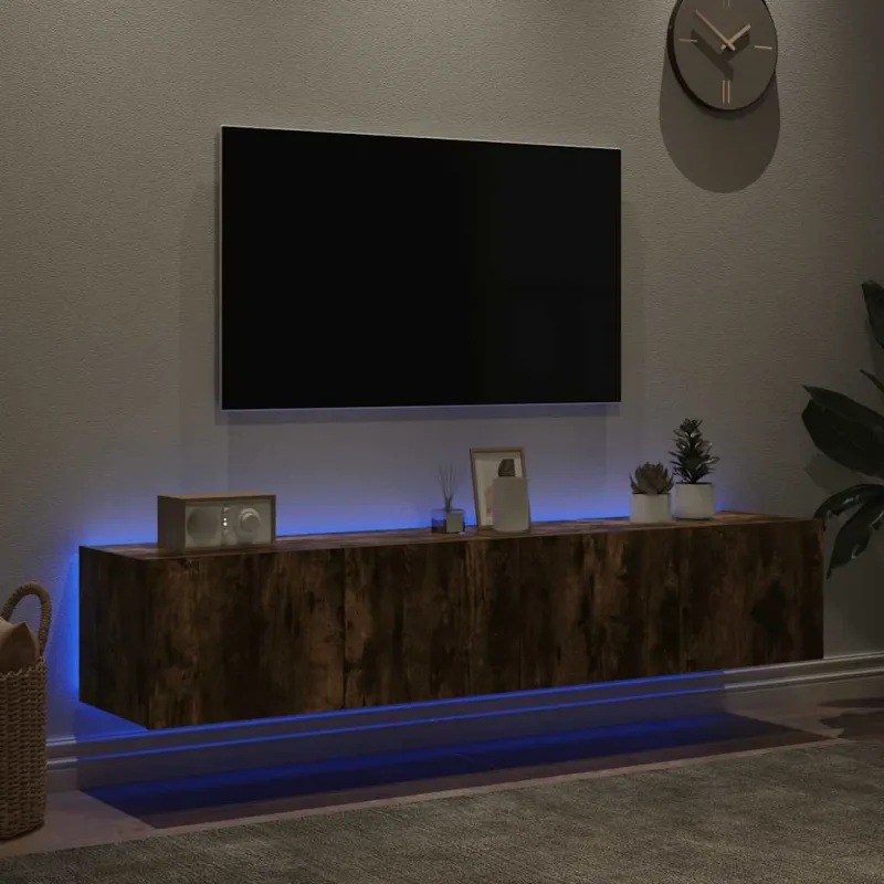 Sieninės TV spintelės su LED, 2vnt., dūminės ąžuolo, 80x35x31cm