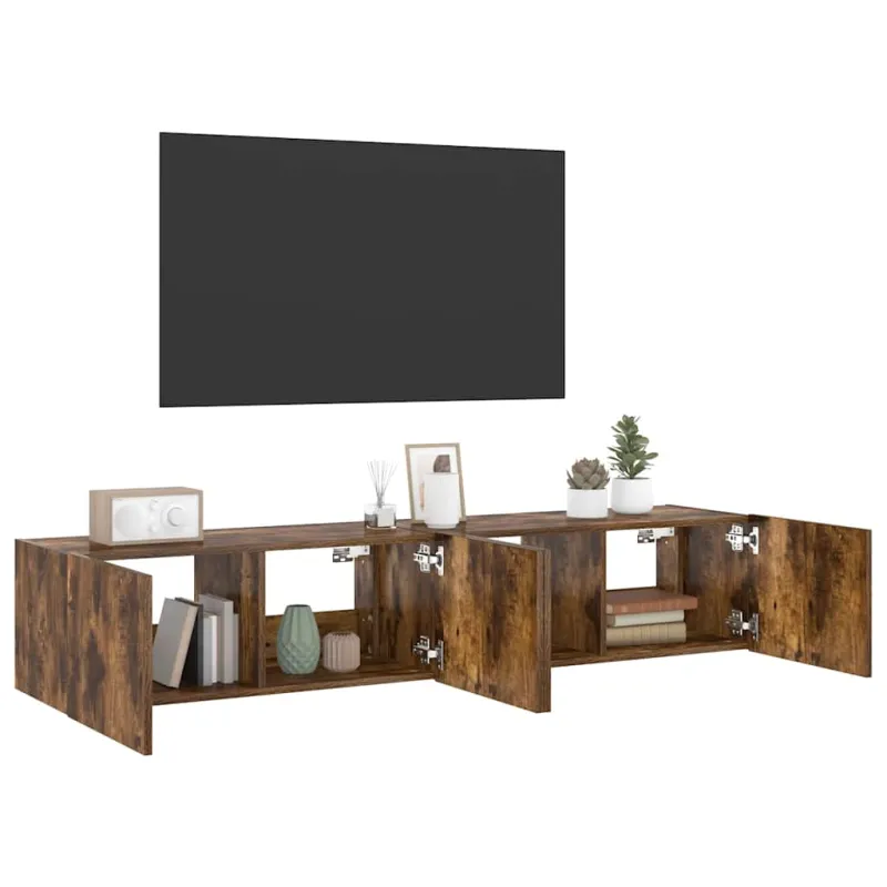 Sieninės TV spintelės su LED, 2vnt., dūminės ąžuolo, 80x35x31cm