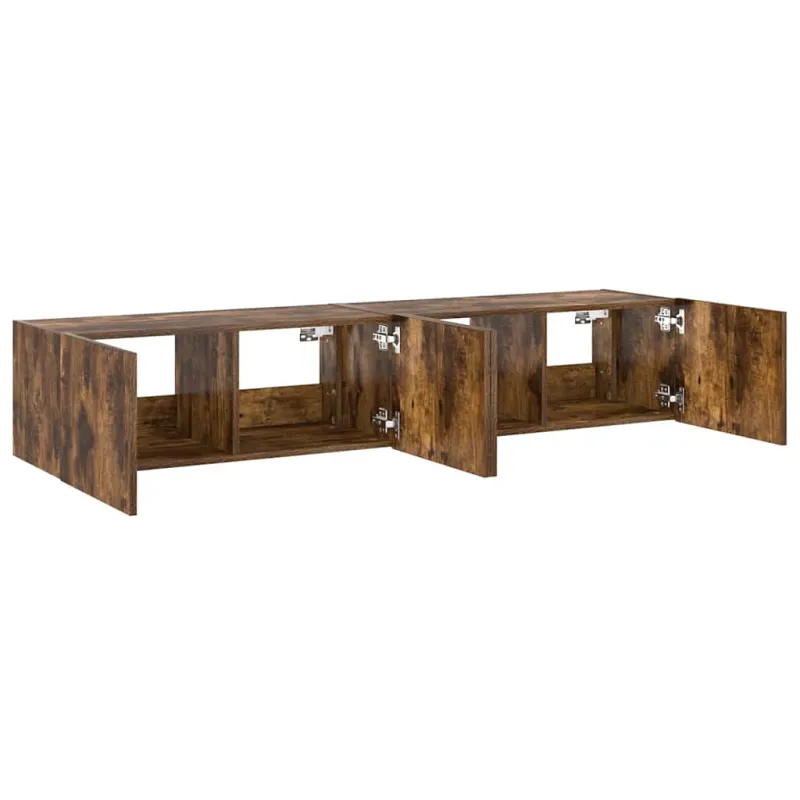 Sieninės TV spintelės su LED, 2vnt., dūminės ąžuolo, 80x35x31cm