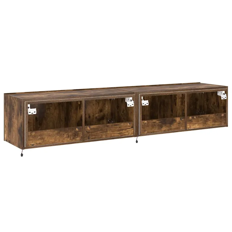 Sieninės TV spintelės su LED, 2vnt., dūminės ąžuolo, 80x35x31cm