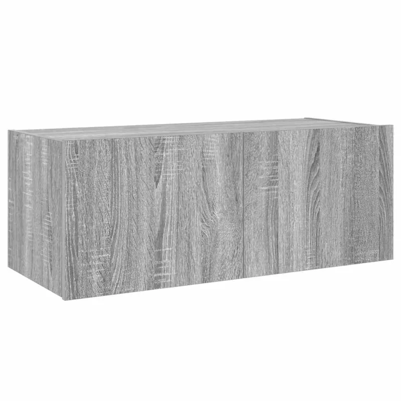 Sieninė TV spintelė su LED lemputėmis, pilka ąžuolo, 80x35x31cm