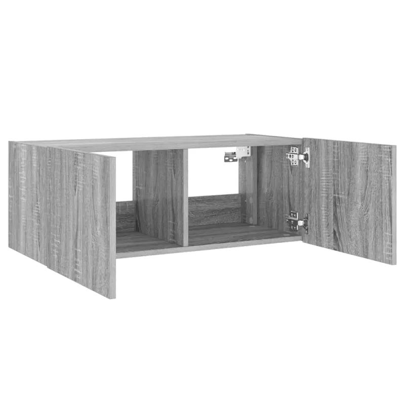 Sieninė TV spintelė su LED lemputėmis, pilka ąžuolo, 80x35x31cm