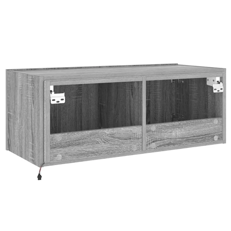 Sieninė TV spintelė su LED lemputėmis, pilka ąžuolo, 80x35x31cm