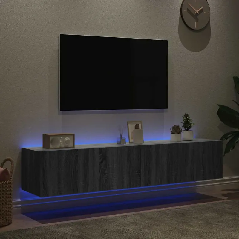 Sieninės TV spintelės su LED, 2vnt., pilkos ąžuolo, 80x35x31cm