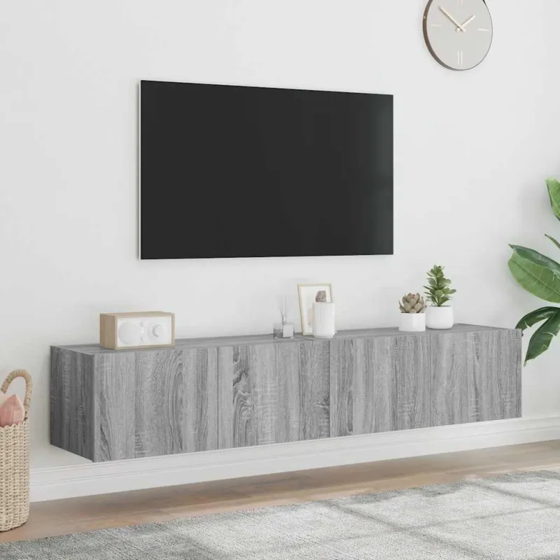 Sieninės TV spintelės su LED, 2vnt., pilkos ąžuolo, 80x35x31cm