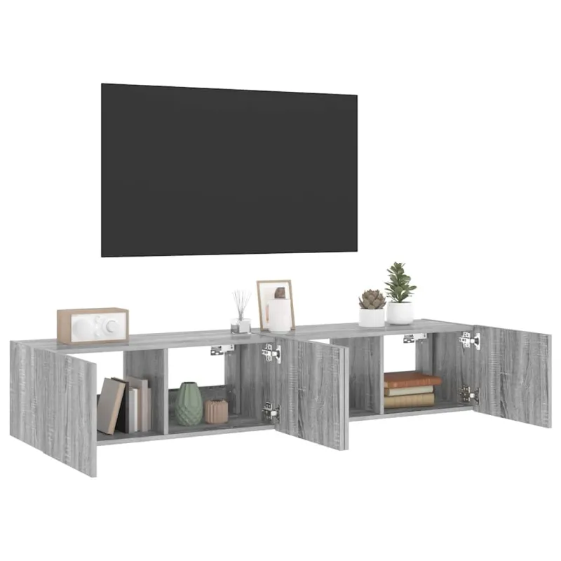 Sieninės TV spintelės su LED, 2vnt., pilkos ąžuolo, 80x35x31cm