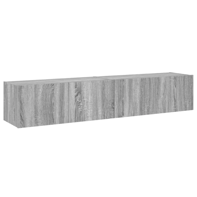 Sieninės TV spintelės su LED, 2vnt., pilkos ąžuolo, 80x35x31cm