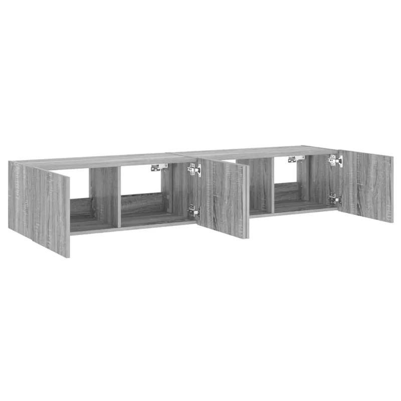 Sieninės TV spintelės su LED, 2vnt., pilkos ąžuolo, 80x35x31cm
