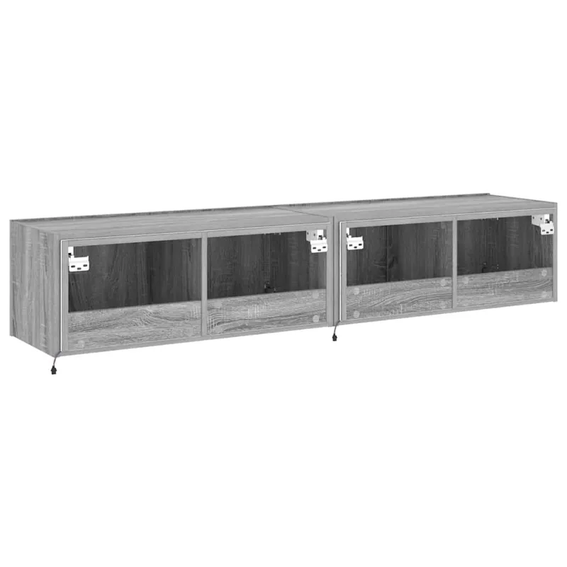 Sieninės TV spintelės su LED, 2vnt., pilkos ąžuolo, 80x35x31cm
