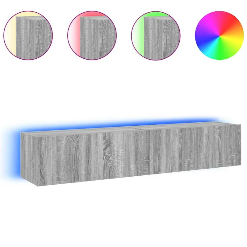 Sieninės TV spintelės su LED, 2vnt., pilkos ąžuolo, 80x35x31cm
