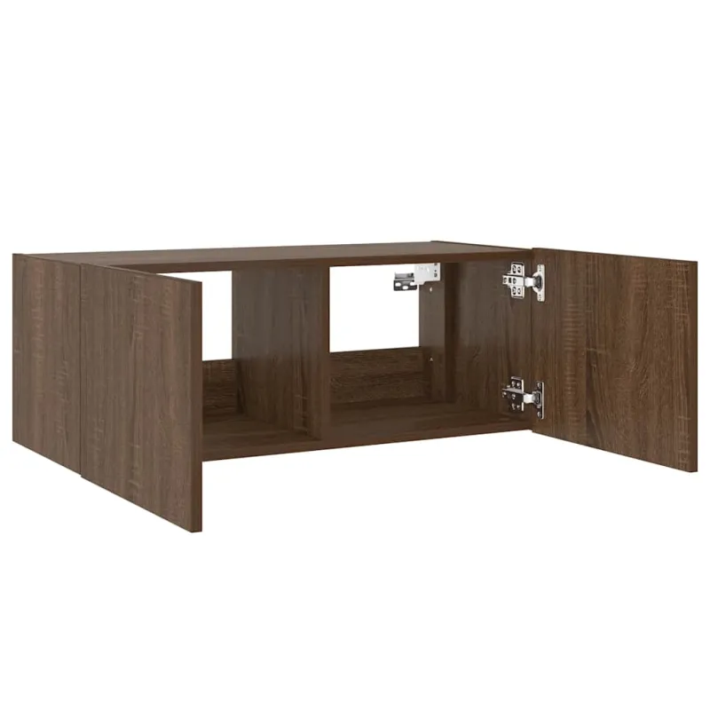 Sieninė TV spintelė su LED lemputėmis, ruda ąžuolo, 80x35x31cm