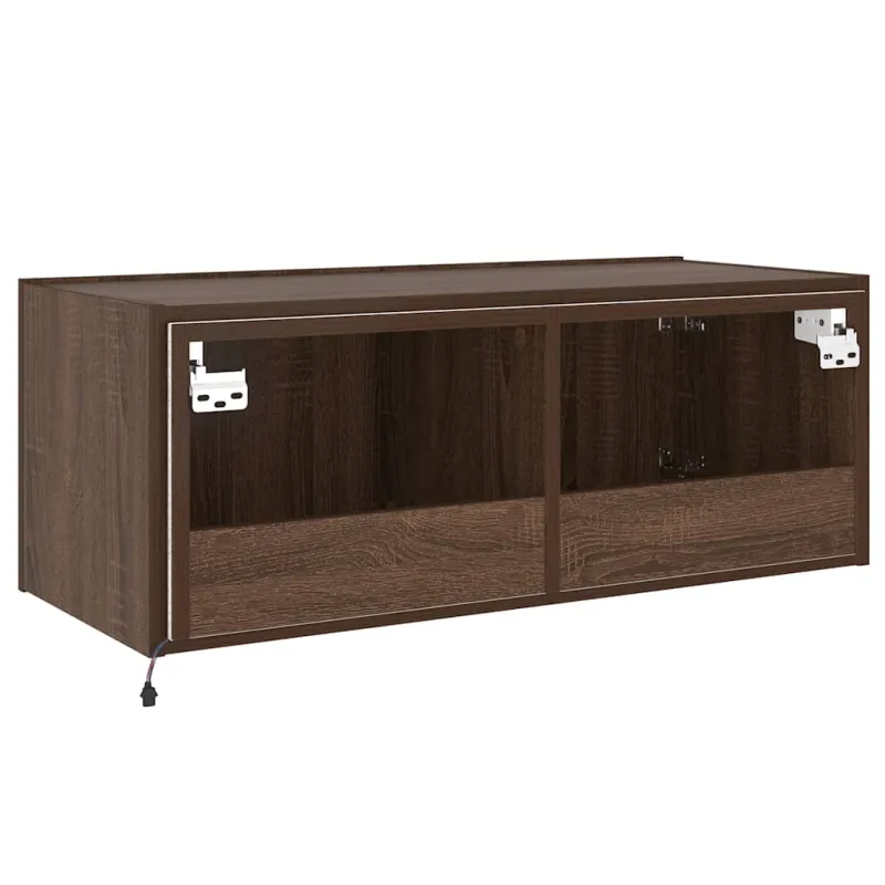 Sieninė TV spintelė su LED lemputėmis, ruda ąžuolo, 80x35x31cm