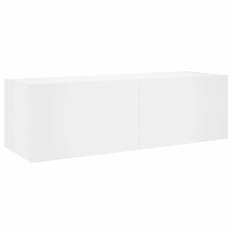 Sieninė TV spintelė su LED lemputėmis, balta, 100x35x31cm