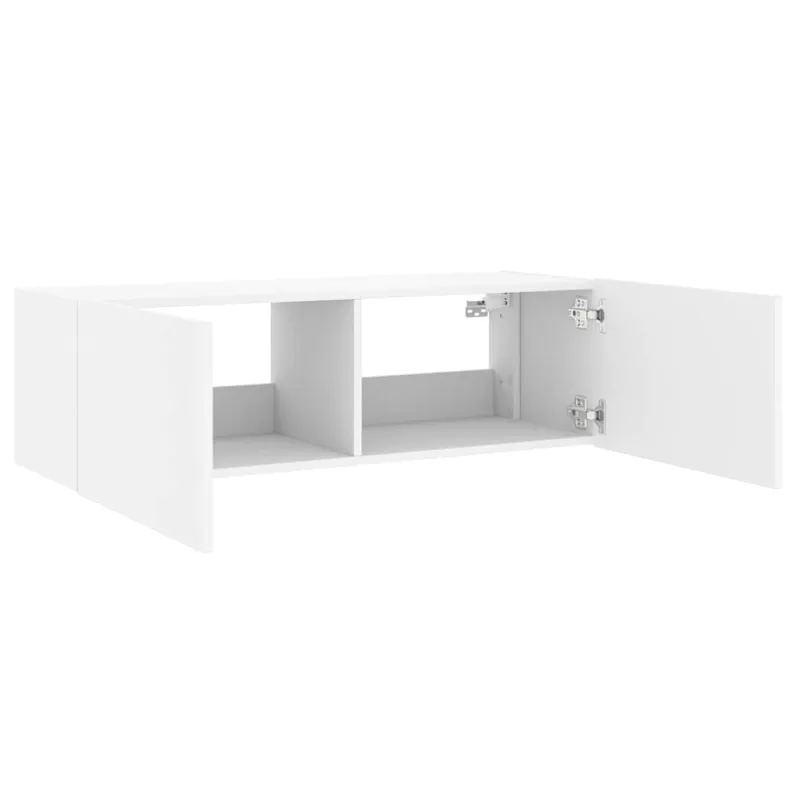 Sieninė TV spintelė su LED lemputėmis, balta, 100x35x31cm