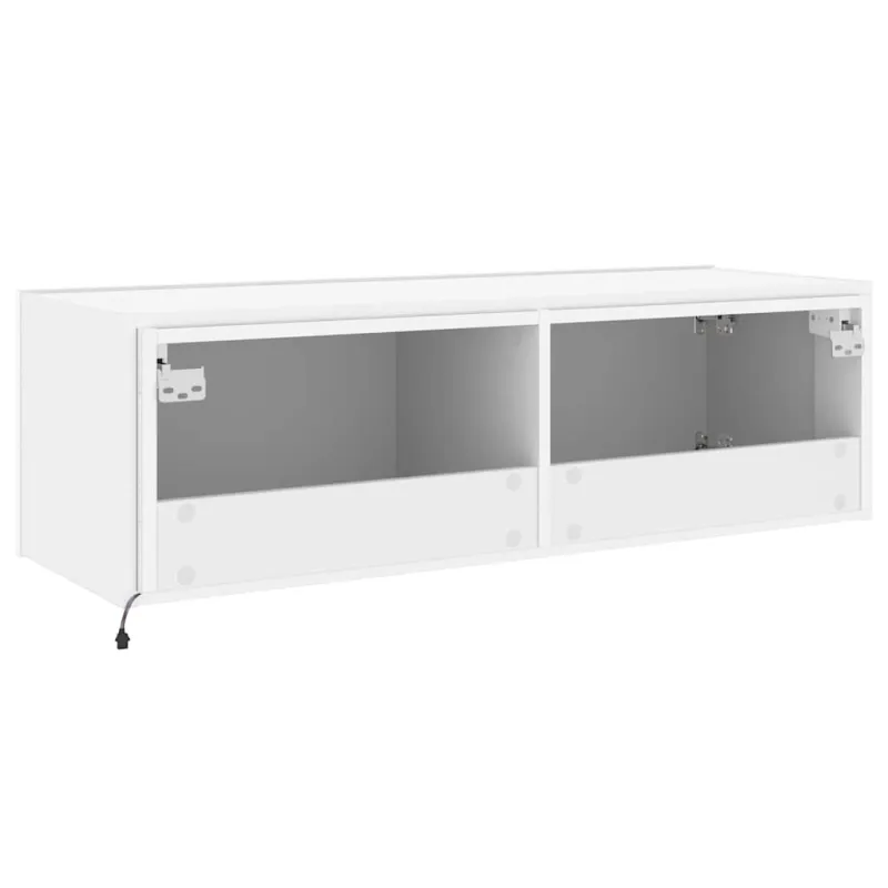 Sieninė TV spintelė su LED lemputėmis, balta, 100x35x31cm