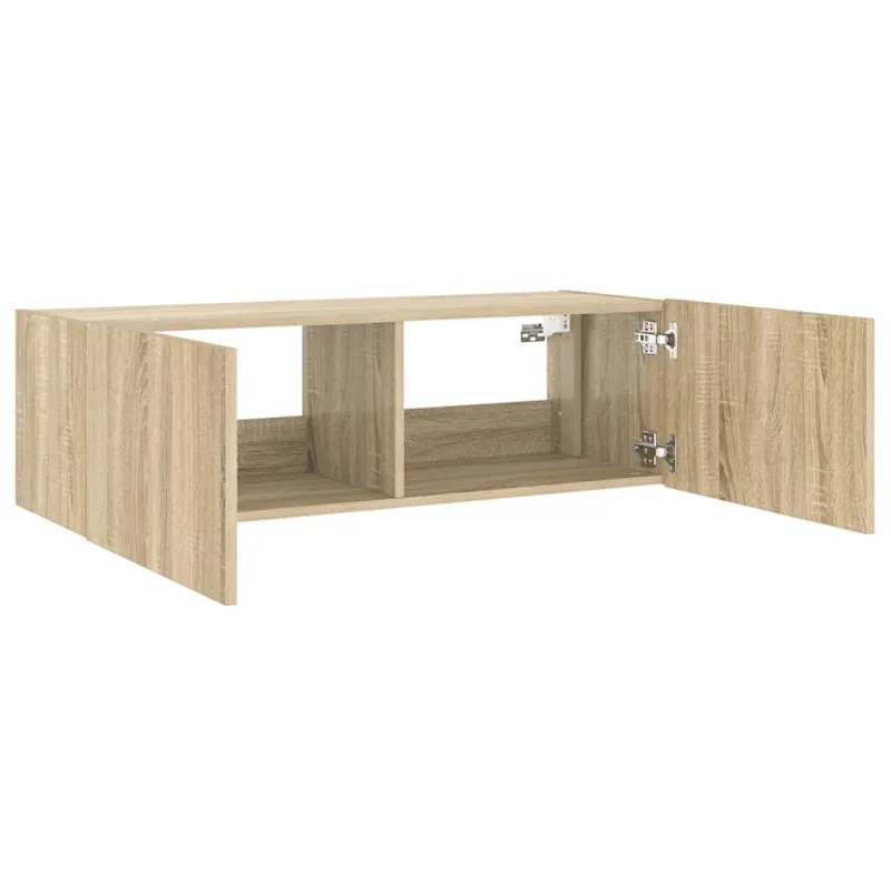 Sieninė TV spintelė su LED lemputėmis, ąžuolo, 100x35x31cm