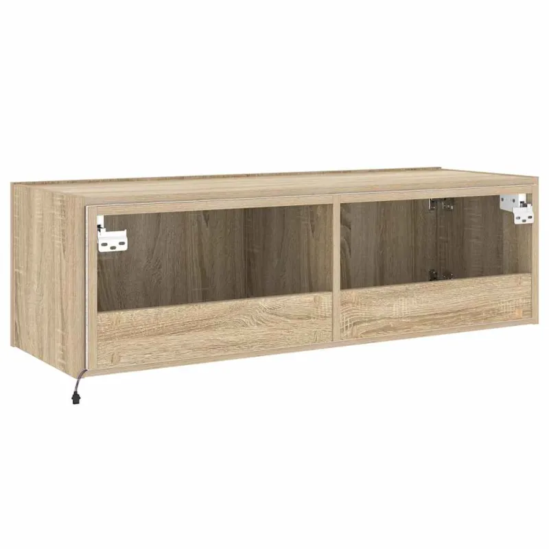 Sieninė TV spintelė su LED lemputėmis, ąžuolo, 100x35x31cm