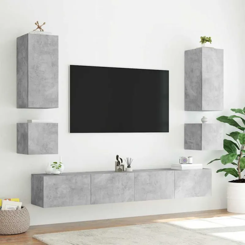 Sieninė TV spintelė su LED lemputėmis, betono, 100x35x31cm