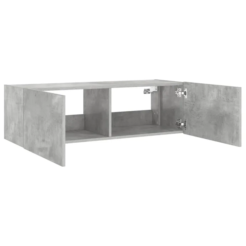 Sieninė TV spintelė su LED lemputėmis, betono, 100x35x31cm