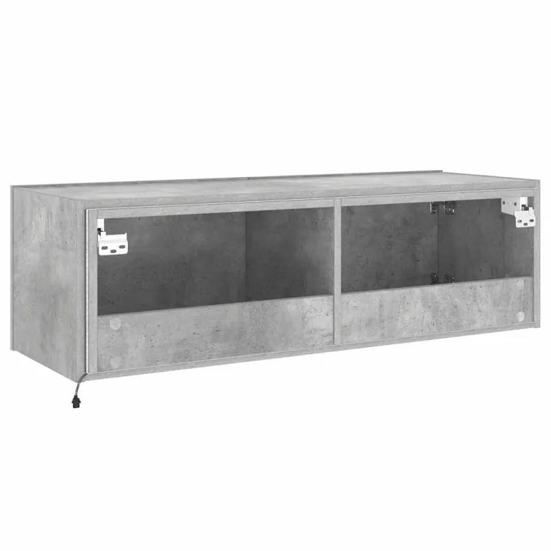 Sieninė TV spintelė su LED lemputėmis, betono, 100x35x31cm