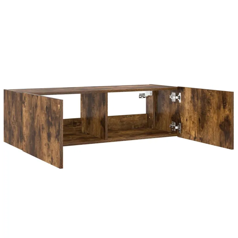 Sieninė TV spintelė su LED lemputėmis, dūminė, 100x35x31cm