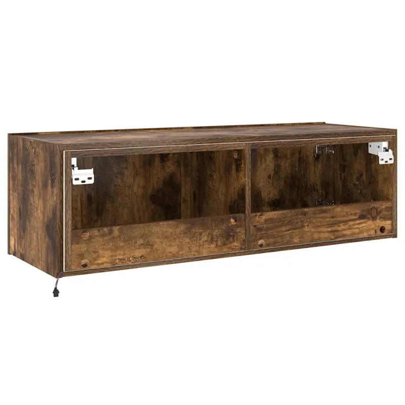 Sieninė TV spintelė su LED lemputėmis, dūminė, 100x35x31cm
