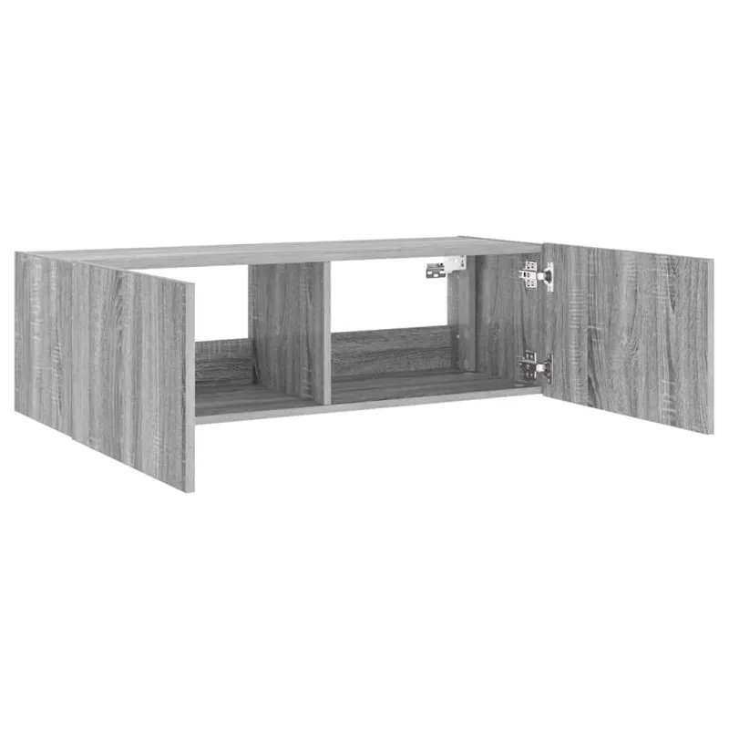 Sieninė TV spintelė su LED lemputėmis, pilka, 100x35x31cm