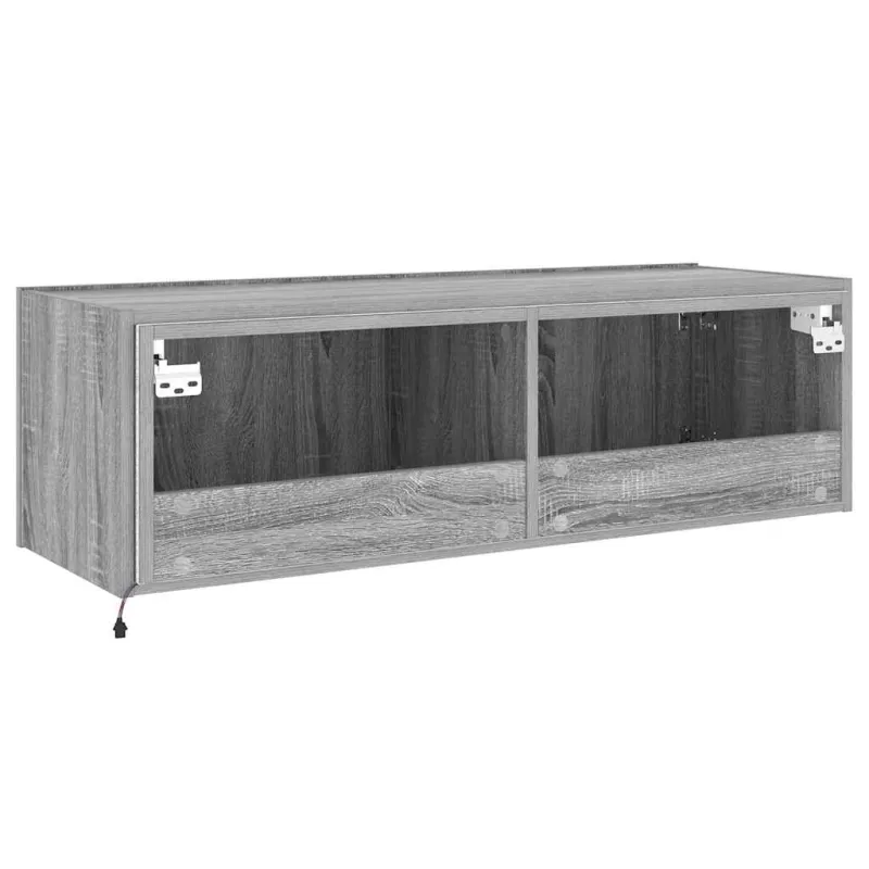 Sieninė TV spintelė su LED lemputėmis, pilka, 100x35x31cm