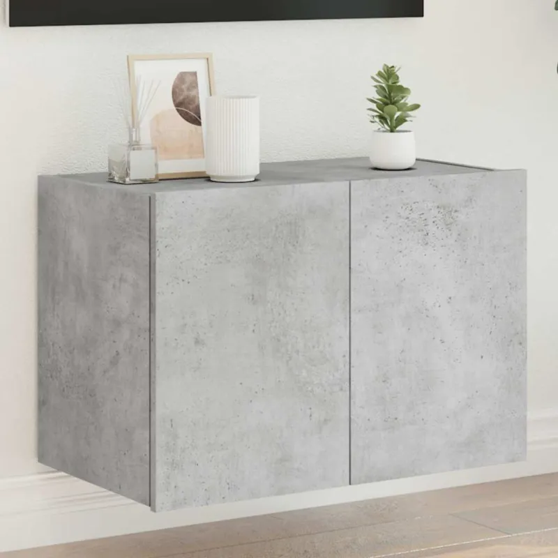 Sieninė TV spintelė su LED lemputėmis, betono pilka, 60x35x41cm