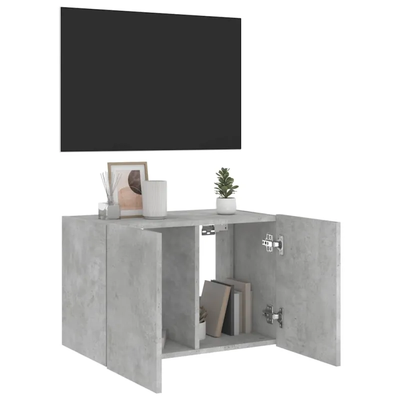 Sieninė TV spintelė su LED lemputėmis, betono pilka, 60x35x41cm