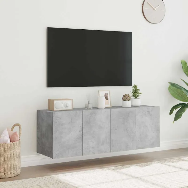 Sieninės TV spintelės su LED, 2vnt., betono pilkos, 60x35x41cm