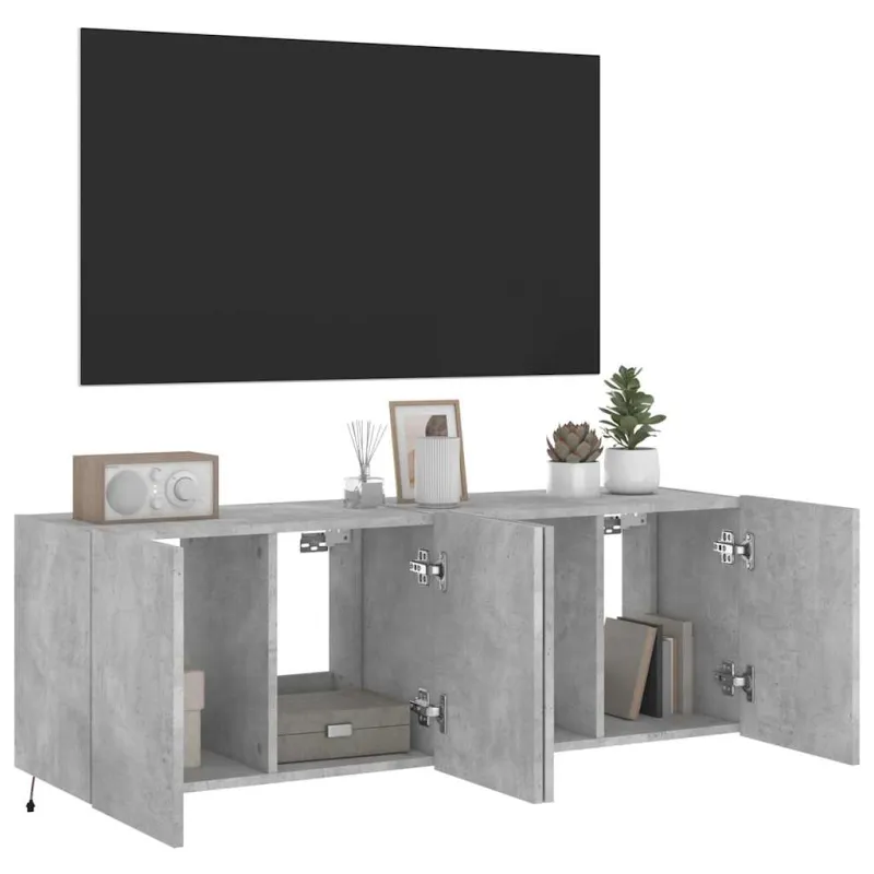 Sieninės TV spintelės su LED, 2vnt., betono pilkos, 60x35x41cm