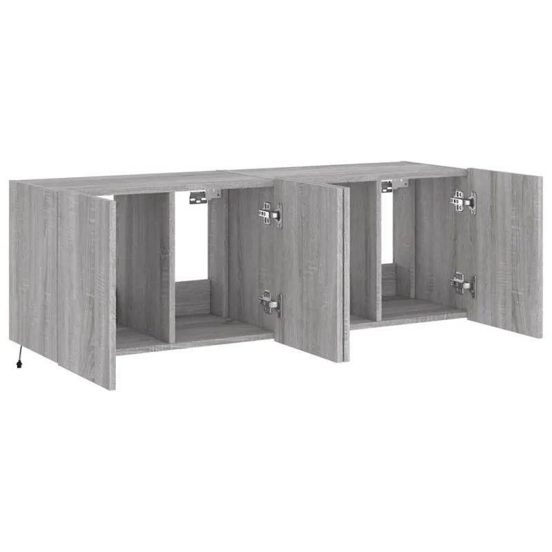 Sieninės TV spintelės su LED, 2vnt., pilkos ąžuolo, 60x35x41cm