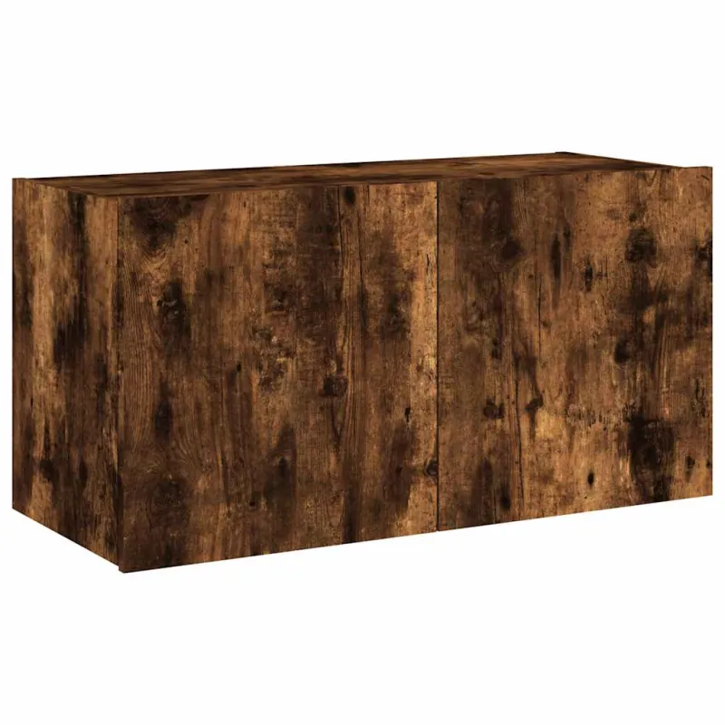 Sieninė TV spintelė su LED lemputėmis, dūminė, 80x35x41cm