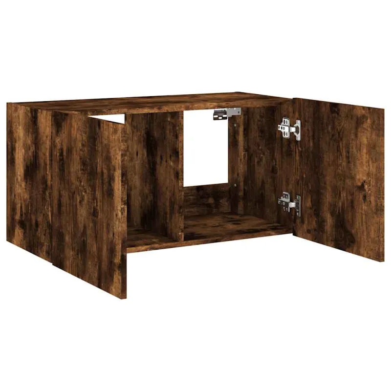 Sieninė TV spintelė su LED lemputėmis, dūminė, 80x35x41cm