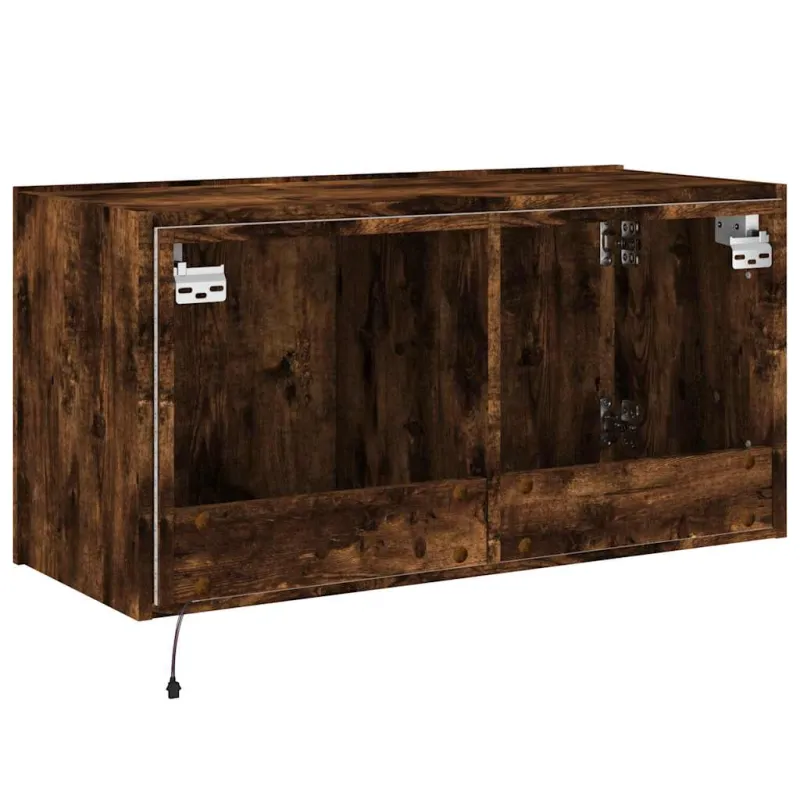 Sieninė TV spintelė su LED lemputėmis, dūminė, 80x35x41cm