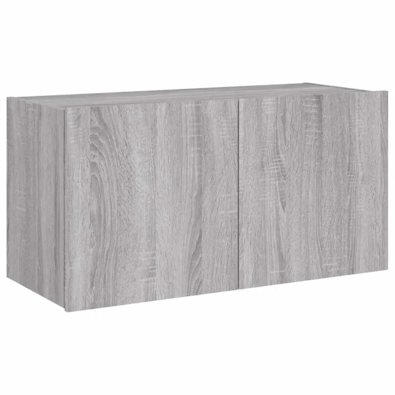 Sieninė TV spintelė su LED lemputėmis, pilka ąžuolo, 80x35x41cm