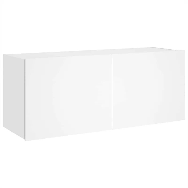 Sieninė TV spintelė su LED lemputėmis, balta, 100x35x41cm