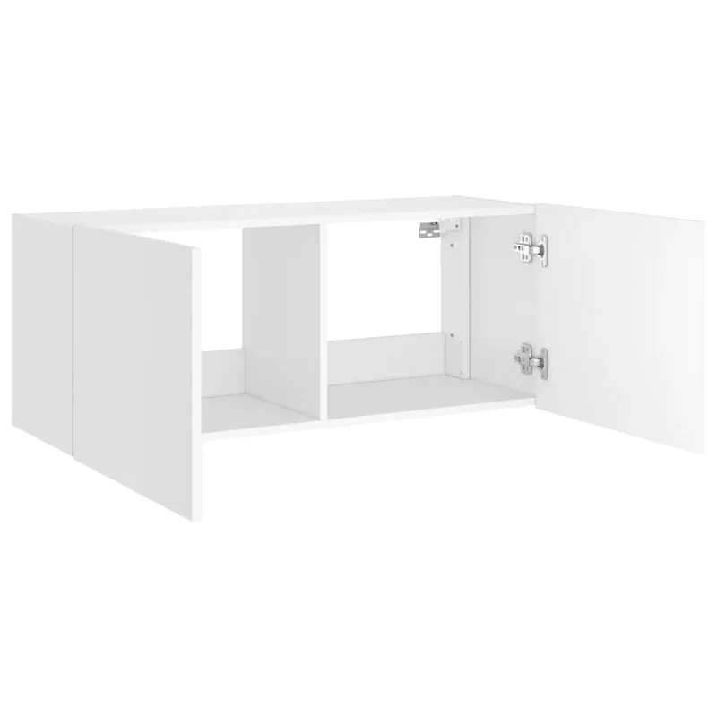 Sieninė TV spintelė su LED lemputėmis, balta, 100x35x41cm