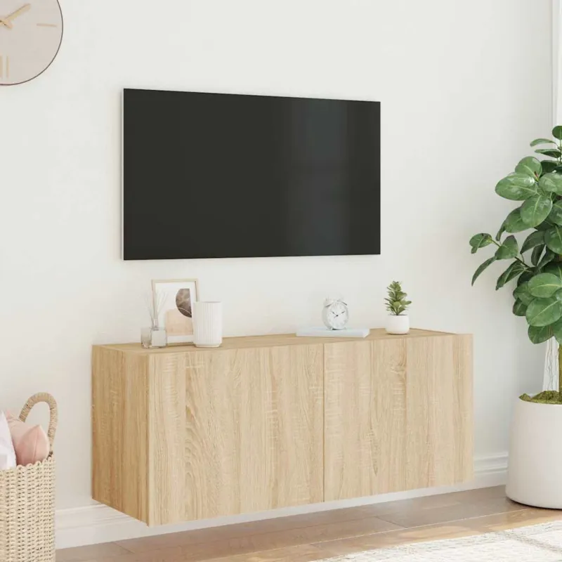 Sieninė TV spintelė su LED lemputėmis, ąžuolo, 100x35x41cm