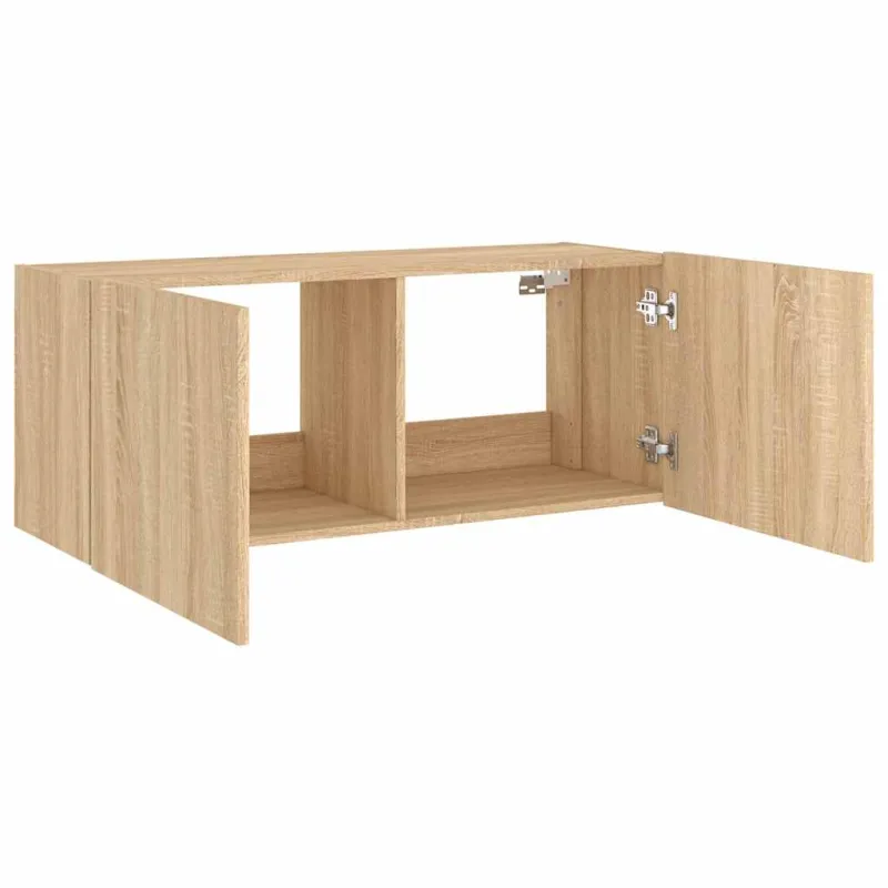 Sieninė TV spintelė su LED lemputėmis, ąžuolo, 100x35x41cm