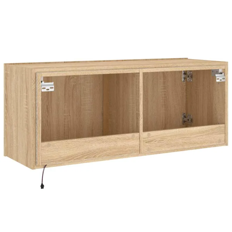 Sieninė TV spintelė su LED lemputėmis, ąžuolo, 100x35x41cm